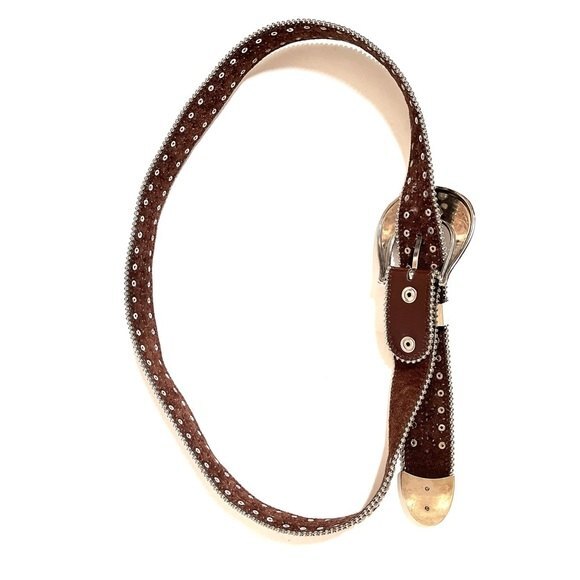 Studded and Jeweled  Brown Leather Belt M/L main image 6